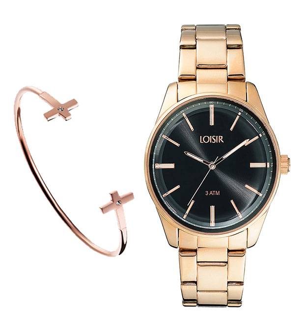 setje-rosegoud-horloge-met-zwarte-wijzerplaat-en-kruizen-armband