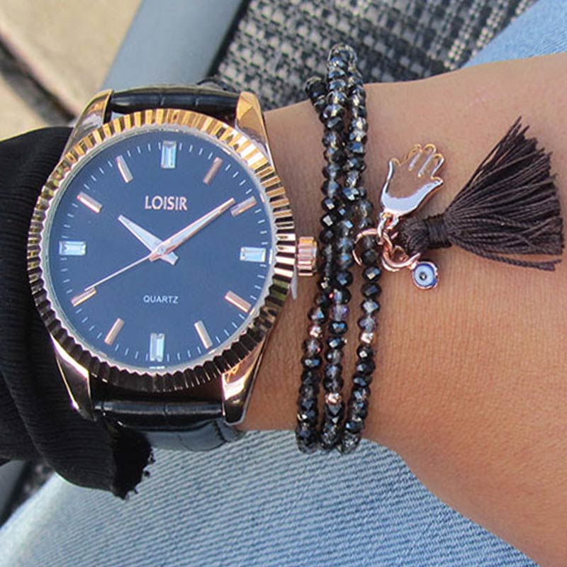 sieradenset-zwart-horloge-met-trendy-armbandje